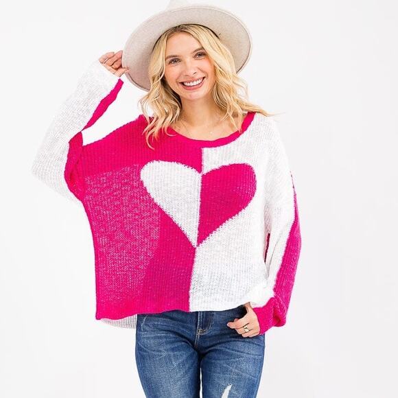 Valentine's Colorblock Heart Knit pullover Sweater - Picture 2 of 3